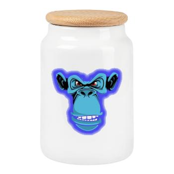 Blue monkey - Cookie Jar with Wooden Lid - white - Front