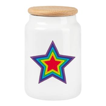 Rainbow star - Cookie Jar with Wooden Lid - white - Front