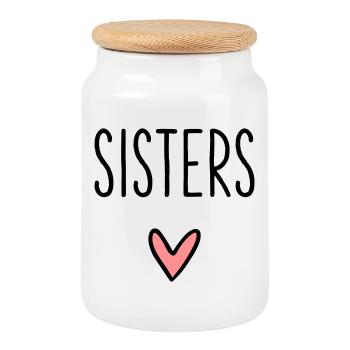 Sisters heart best friend sister love - Cookie Jar with Wooden Lid - white - Front
