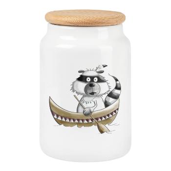 Raton Laveur En Canoë I Kayak I Paddle Enfants Cadeau - Boîte à biscuits avec couvercle en bois - blanc - Devant