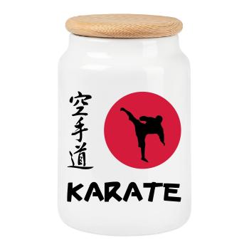 Karate - Boîte à biscuits avec couvercle en bois - blanc - Devant
