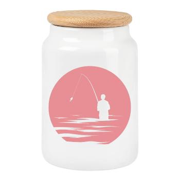 Pêcheur, Lac, Soleil Du Soir, Mer, Poisson, Symbole Nature - Boîte à biscuits avec couvercle en bois - blanc - Devant