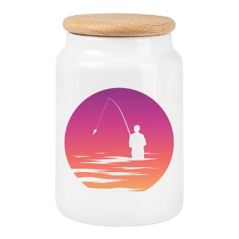 Pêcheur pêcheur lac symbole lune mer Illustration - Boîte à biscuits avec couvercle en bois - blanc - Devant