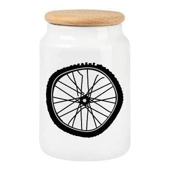 A pneu de vélo cassés - Boîte à biscuits avec couvercle en bois - blanc - Devant