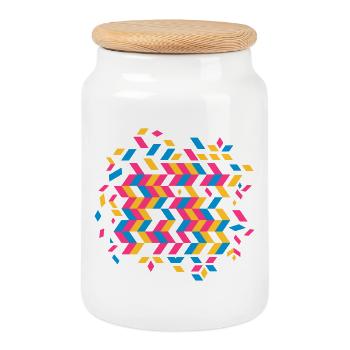 A herringbone pattern - Cookie Jar with Wooden Lid - white - Front