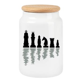 échecs - Boîte à biscuits avec couvercle en bois - blanc - Devant
