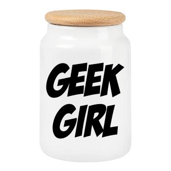 Geek Girl - Boîte à biscuits avec couvercle en bois - blanc - Devant