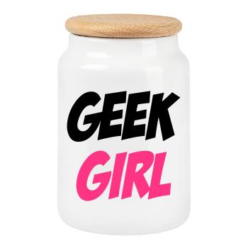Geek Girl - Boîte à biscuits avec couvercle en bois - blanc - Devant