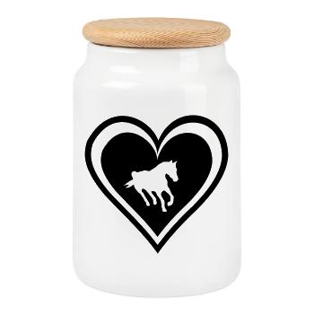 Horses, horse, riding, pony, cowboy, trot, Gallop - Cookie Jar with Wooden Lid - white - Front