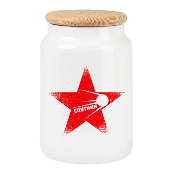 Etoile Rouge - Spoutnik - Boîte à biscuits avec couvercle en bois - blanc - Devant