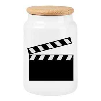 Clapper Board - Cookie Jar with Wooden Lid - white - Front
