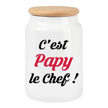 Papy / Grand Pere / Naissance / Bébé Cuisine Chef - Boîte à biscuits avec couvercle en bois - blanc - Devant