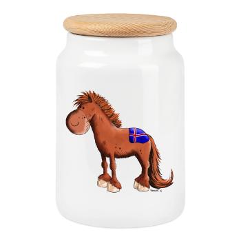 Cheval islandais - Boîte à biscuits avec couvercle en bois - blanc - Devant