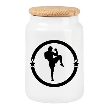 Kickboxing / Kick-Boxeur / Kick Boxing / - Boîte à biscuits avec couvercle en bois - blanc - Devant