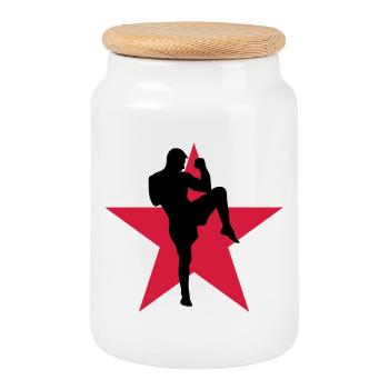 Kickboxing / Kick-Boxeur / Kick Boxing / - Boîte à biscuits avec couvercle en bois - blanc - Devant