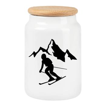 ski - Cookie Jar with Wooden Lid - white - Front