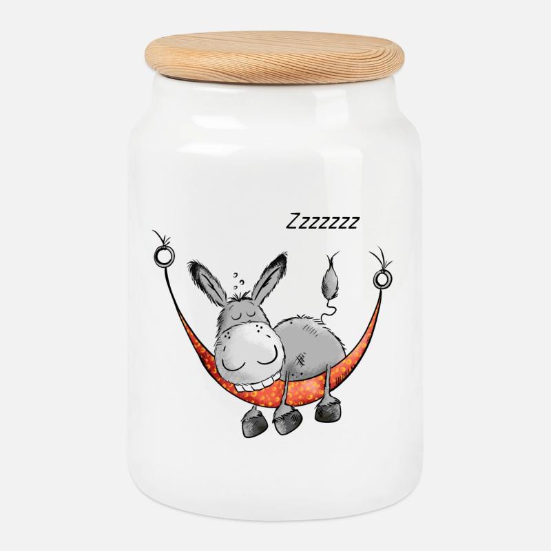 Sleeping Donkey - Cookie Jar with Wooden Lid - white