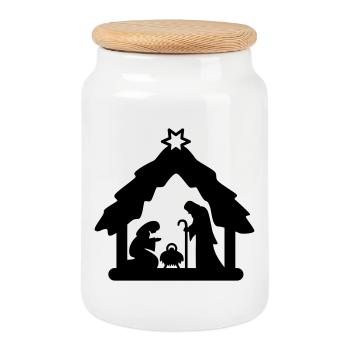 Weihnachtskrippe, Krippenfiguren, heilige Familie - Keksdose mit Holzdeckel - Weiß - Vorne