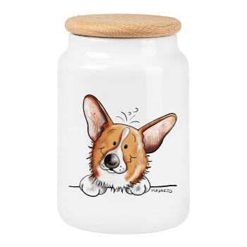 Knuffiger Welsh Corgi Cardigan - Keksdose mit Holzdeckel - Weiß - Vorne