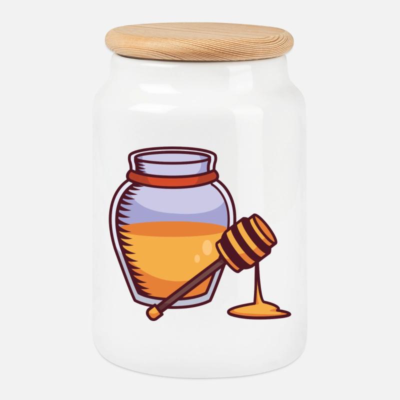 Honigglas mit Honigspeichel Illustration - Keksdose mit Holzdeckel - Weiß