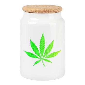 Cannabis weed Cannabisblatt stoned stoner kiffer - Keksdose mit Holzdeckel - Weiß - Vorne