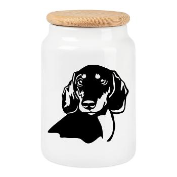 Dachshund head - Cookie Jar with Wooden Lid - white - Front