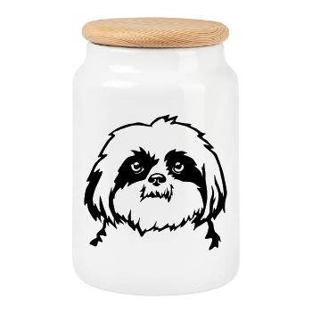 Tête de Shih Tzu - Boîte à biscuits avec couvercle en bois - blanc - Devant