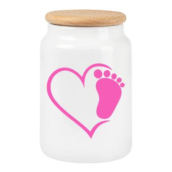 Baby Footprint - Cookie Jar with Wooden Lid - white - Front
