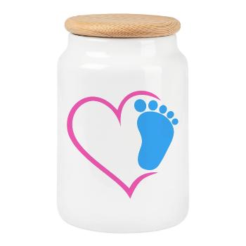 Baby Footprint - Cookie Jar with Wooden Lid - white - Front