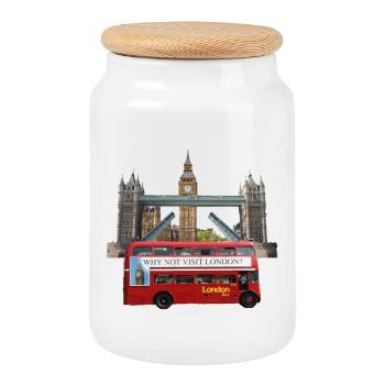 London Landmarks Collage - Cookie Jar with Wooden Lid - white - Front