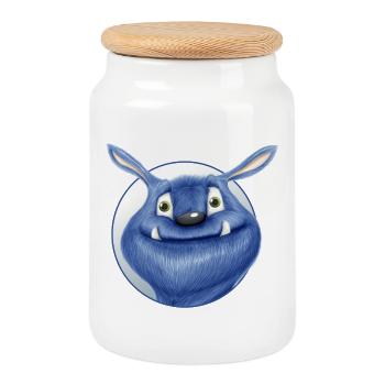 blue monster - Cookie Jar with Wooden Lid - white - Front
