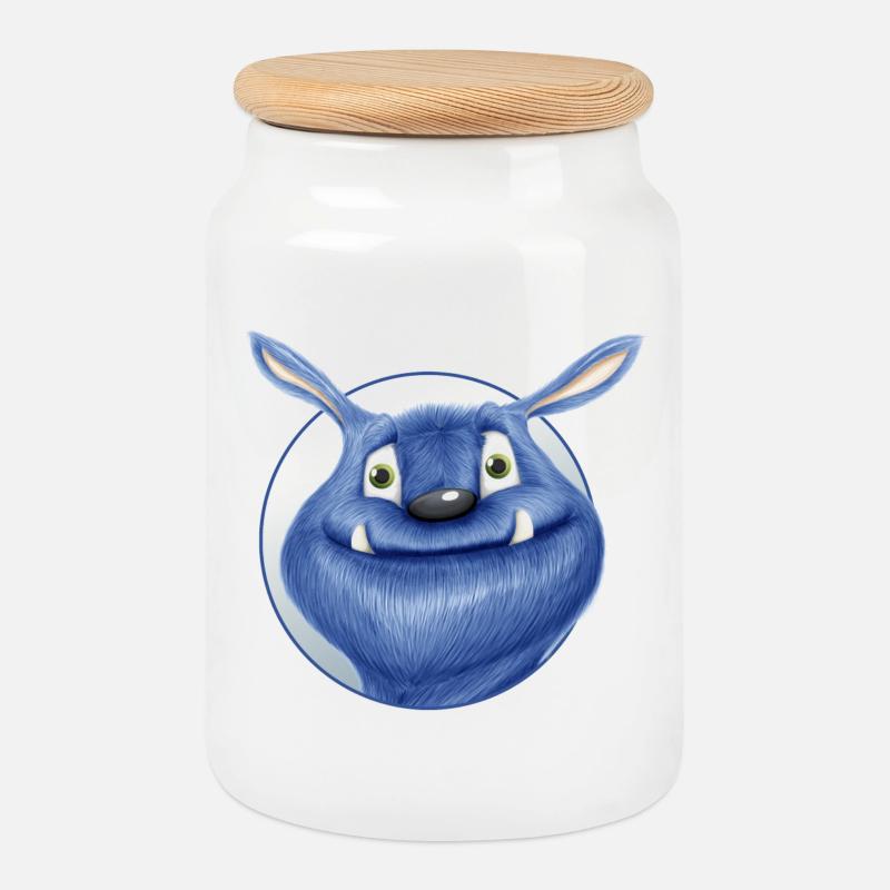 blaues Monster - Keksdose mit Holzdeckel - Weiß