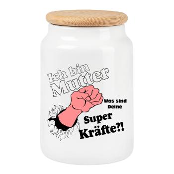 Mutter,Mama,Muttertag, Mutter , super Kräfte(25) - Keksdose mit Holzdeckel - Weiß - Vorne