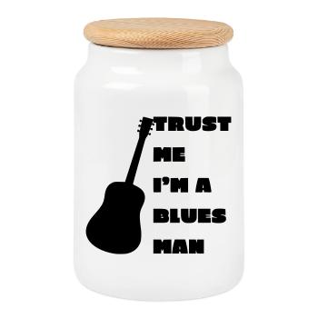 Bluesmann, Musiker, Instrument, Gitarre # - Keksdose mit Holzdeckel - Weiß - Vorne