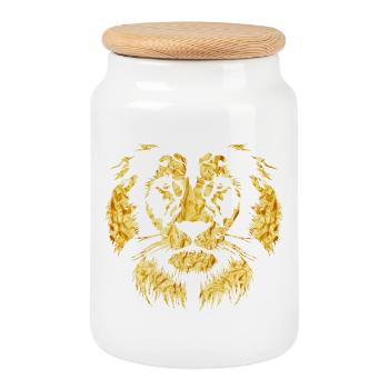 Lion d'or - Boîte à biscuits avec couvercle en bois - blanc - Devant