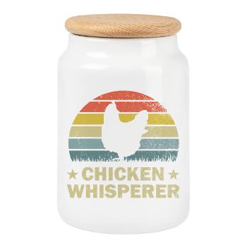 Poulet poules - Boîte à biscuits avec couvercle en bois - blanc - Devant