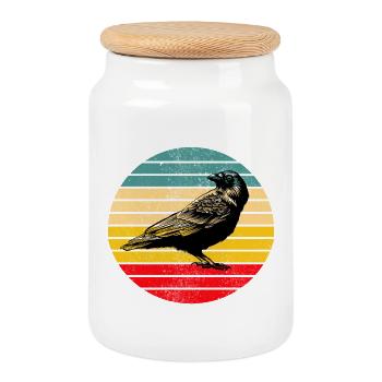 Raven crow bird - Cookie Jar with Wooden Lid - white - Front
