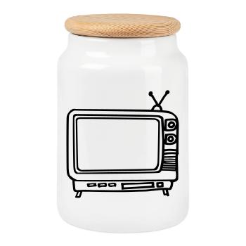 la télé - Boîte à biscuits avec couvercle en bois - blanc - Devant