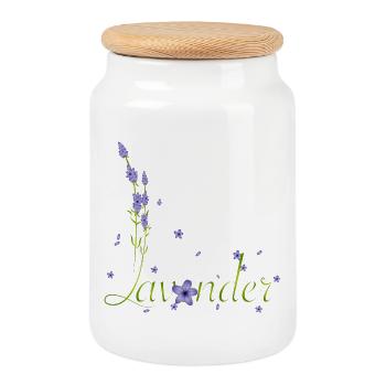 zarte Lavendel Kalligrafie mit Lavendel Blüten - Keksdose mit Holzdeckel - Weiß - Vorne