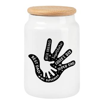Father Hand In Hand - Cookie Jar with Wooden Lid - white - Front