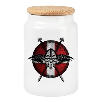 Wikinger Viking Dänemark Flagge Raben Design - Keksdose mit Holzdeckel - Weiß - Vorne