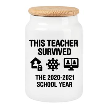 This teacher survived the 2020 2021 school year - Cookie Jar with Wooden Lid - white - Front
