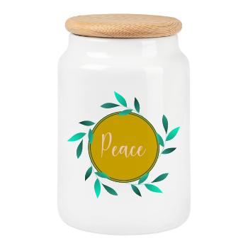 PEACE. PAIX - Boîte à biscuits avec couvercle en bois - blanc - Devant