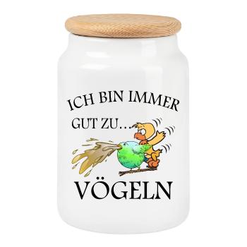 Lustige Vögel - Keksdose mit Holzdeckel - Weiß - Vorne