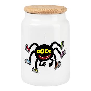 Spider in multicolored shoes - Cookie Jar with Wooden Lid - white - Front