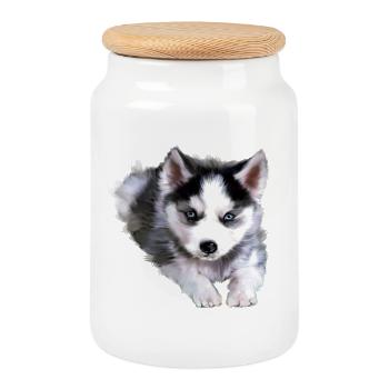 Hund, Husky - Keksdose mit Holzdeckel - Weiß - Vorne