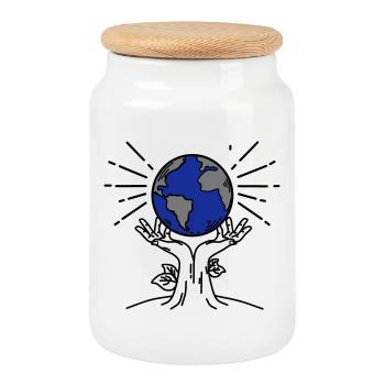 Sauvez la Terre – Plantez l’avenir - Boîte à biscuits avec couvercle en bois - blanc - Devant