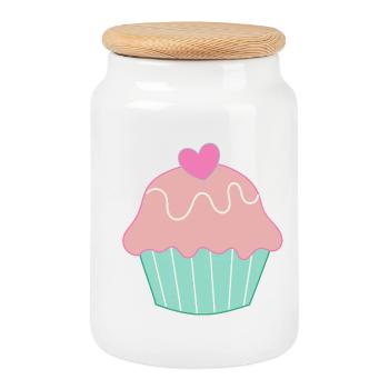 cook baking cake cupcake gift mother - Cookie Jar with Wooden Lid - white - Front