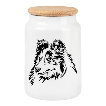 Sheltie Head - Cookie Jar with Wooden Lid - white - Front