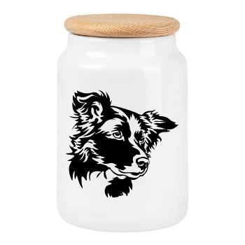 Border Collie Kopf - Boîte à biscuits avec couvercle en bois - blanc - Devant